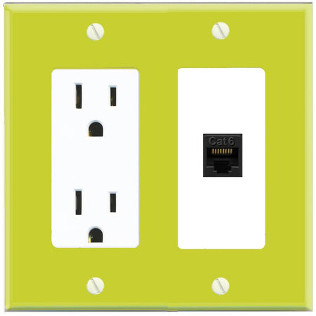 RiteAV CAT6-BLACK Wall Plate with Power Outlet [Pea Green-White]