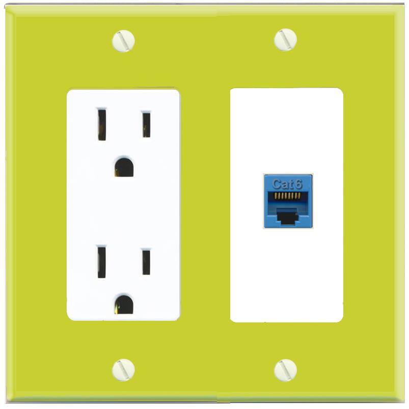 RiteAV CAT6-BLUE Wall Plate with Power Outlet [Pea Green-White]