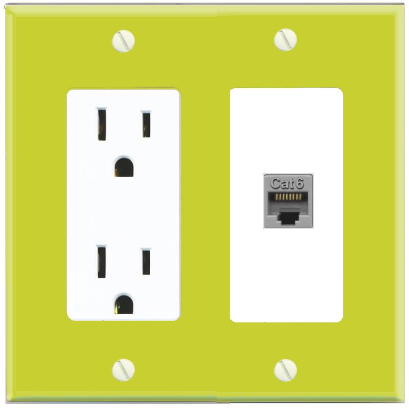 RiteAV CAT6-GRAY Wall Plate with Power Outlet [Pea Green-White]