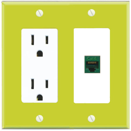 RiteAV CAT6-GREEN Wall Plate with Power Outlet [Pea Green-White]