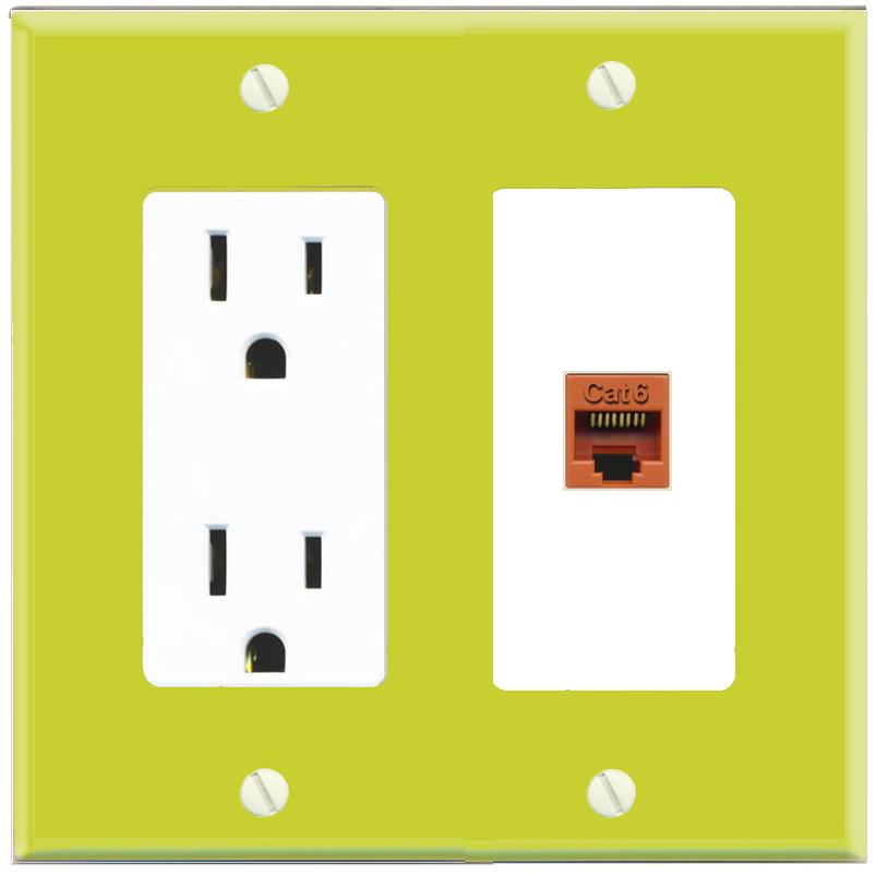 RiteAV CAT6-ORANGE Wall Plate with Power Outlet [Pea Green-White]