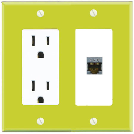 RiteAV CAT6-SHIELDED Wall Plate with Power Outlet [Pea Green-White]