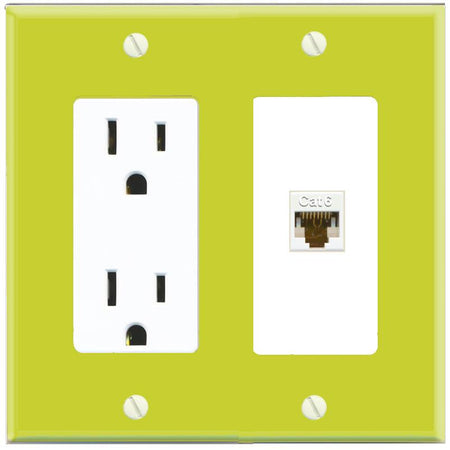 RiteAV CAT6-WHITE Wall Plate with Power Outlet [Pea Green-White]