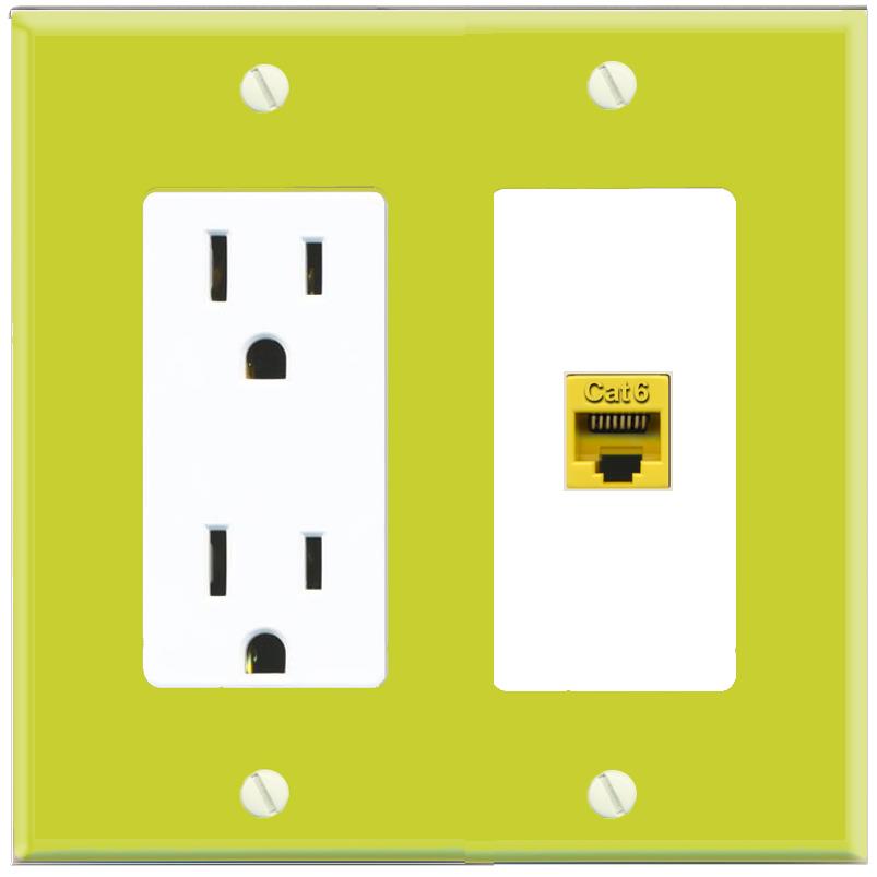 RiteAV CAT6-YELLOW Wall Plate with Power Outlet [Pea Green-White]