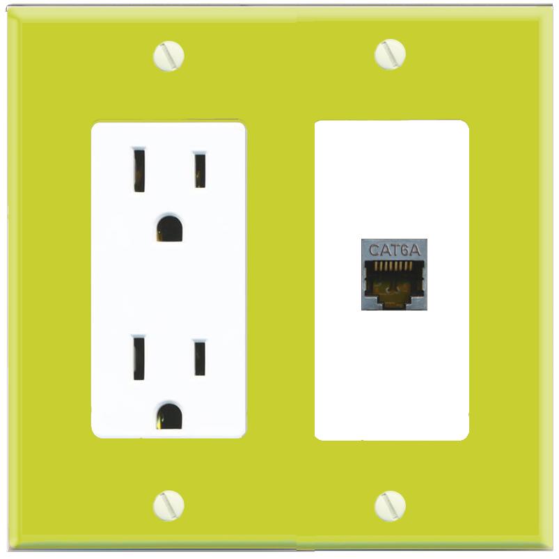 RiteAV CAT6A Wall Plate with Power Outlet [Pea Green-White]