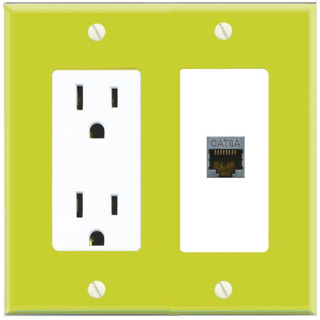 RiteAV CAT6A Wall Plate with Power Outlet [Pea Green-White]