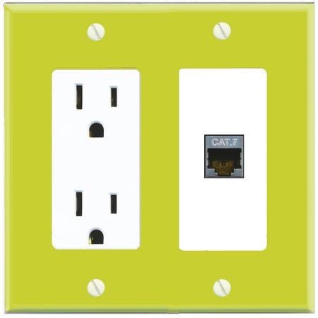 RiteAV CAT7 Wall Plate with Power Outlet [Pea Green-White]