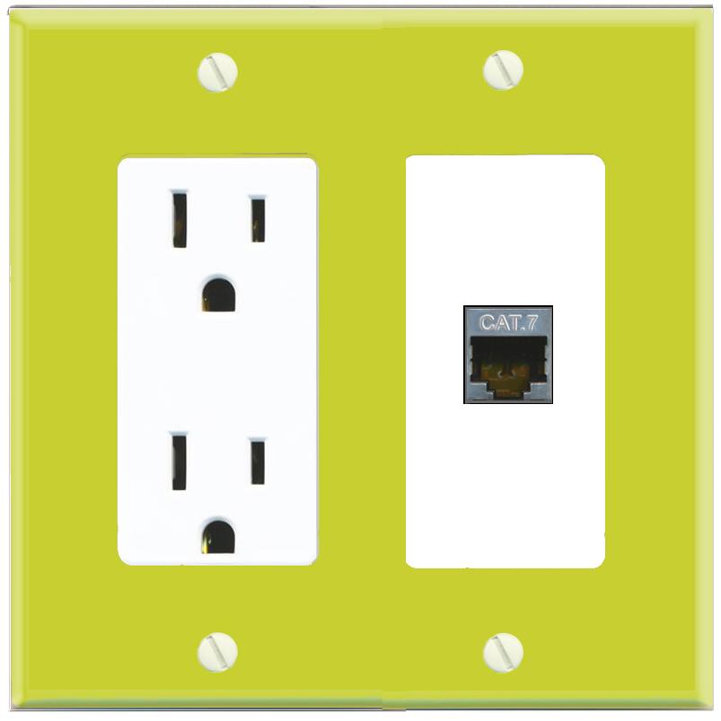 RiteAV CAT7 Wall Plate with Power Outlet [Pea Green-White]