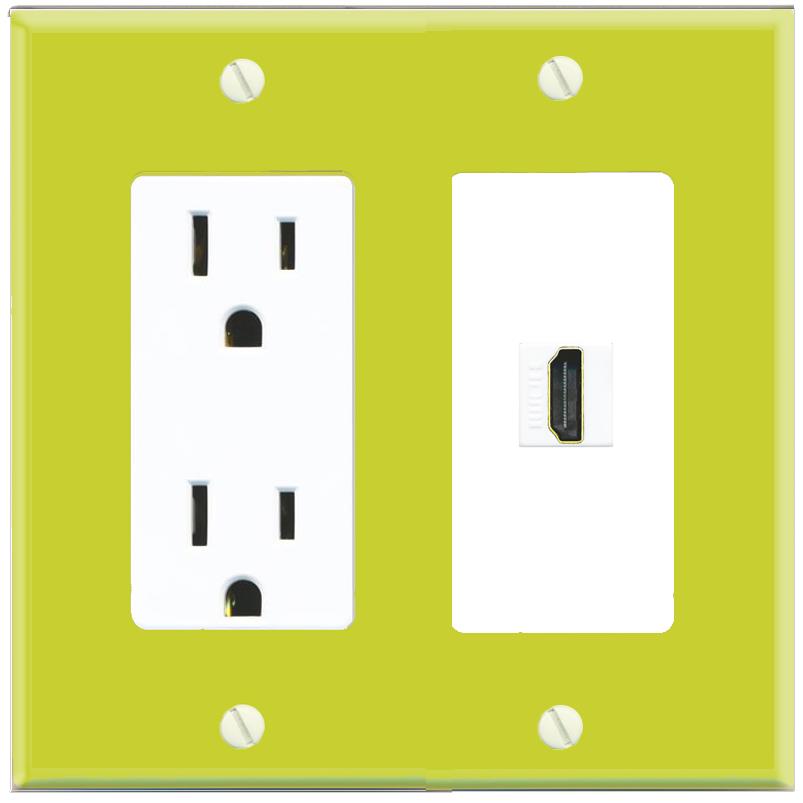 RiteAV HDMI Wall Plate with Power Outlet [Pea Green-White]