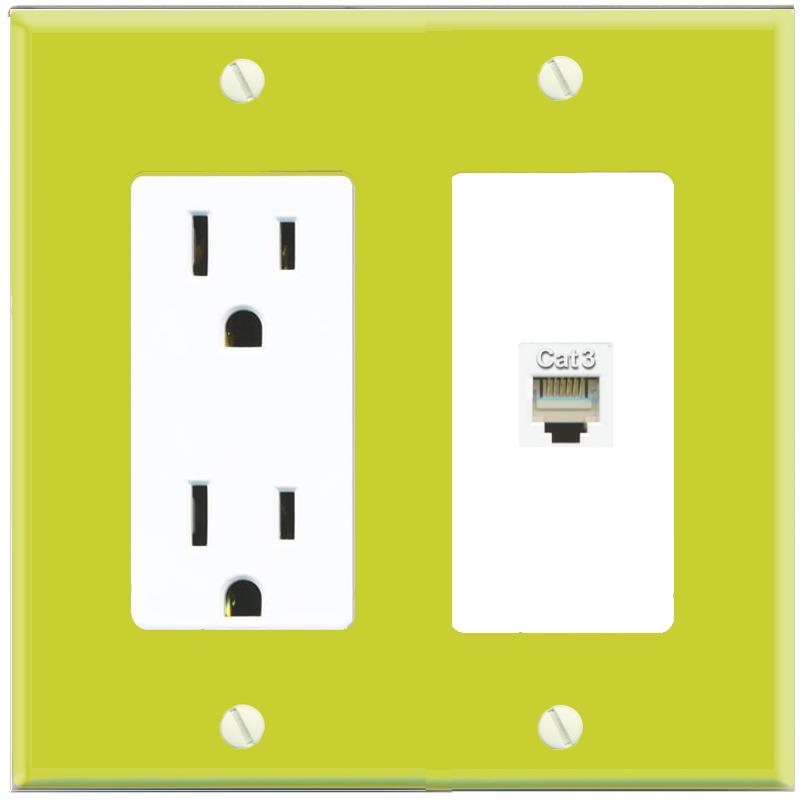 RiteAV PHONE Wall Plate with Power Outlet [Pea Green-White]