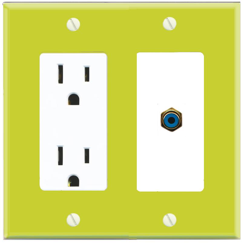 RiteAV RCA-BLUE Wall Plate with Power Outlet [Pea Green-White]