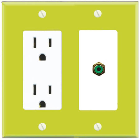 RiteAV RCA-GREEN Wall Plate with Power Outlet [Pea Green-White]