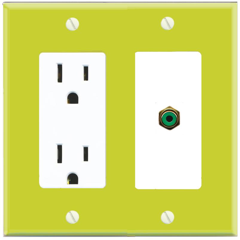 RiteAV RCA-GREEN Wall Plate with Power Outlet [Pea Green-White]