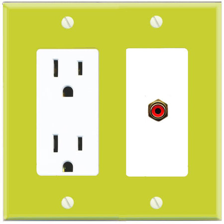 RiteAV RCA-RED Wall Plate with Power Outlet [Pea Green-White]