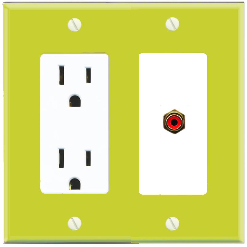 RiteAV RCA-RED Wall Plate with Power Outlet [Pea Green-White]