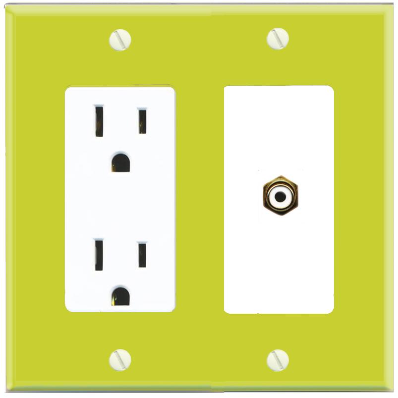 RiteAV RCA-WHITE Wall Plate with Power Outlet [Pea Green-White]