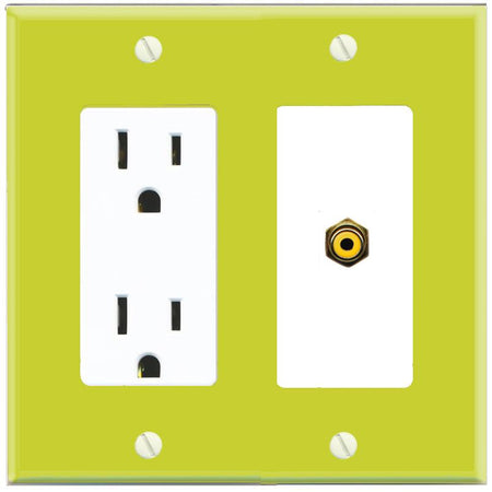 RiteAV RCA-YELLOW Wall Plate with Power Outlet [Pea Green-White]
