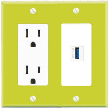 RiteAV USB-3 Wall Plate with Power Outlet [Pea Green-White]