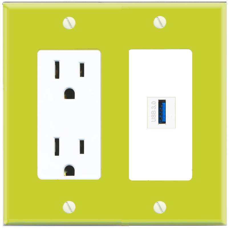 RiteAV USB-3 Wall Plate with Power Outlet [Pea Green-White]