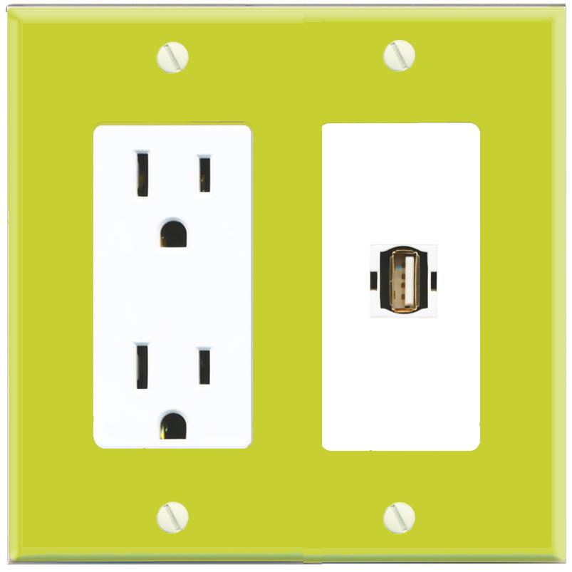 RiteAV USB2 Wall Plate with Power Outlet [Pea Green-White]