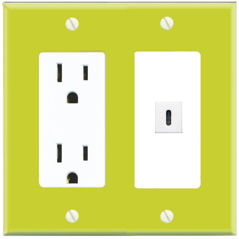 RiteAV USBC Wall Plate with Power Outlet [Pea Green-White]