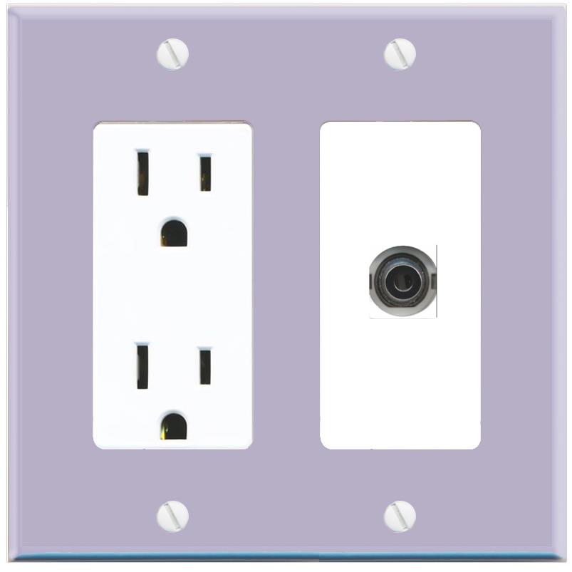 RiteAV 3-5MM Wall Plate with Power Outlet [Lavendar-White]