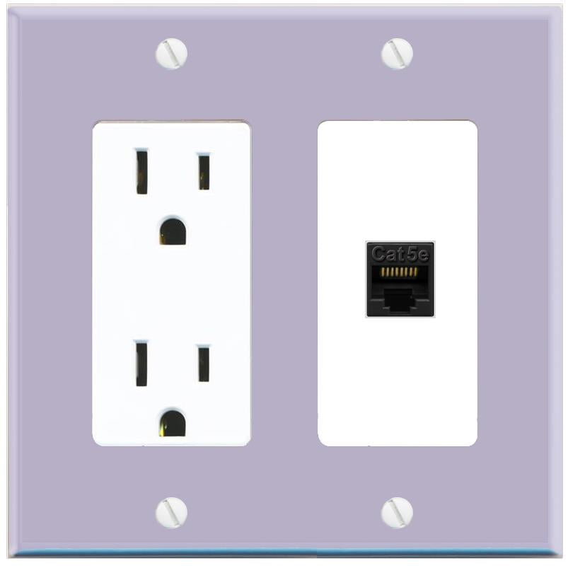 RiteAV CAT5E-BLACK Wall Plate with Power Outlet [Lavendar-White]