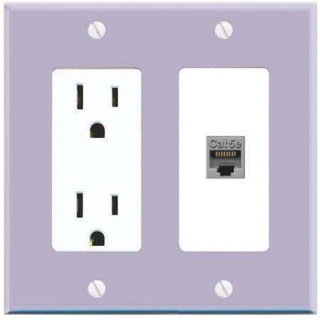 RiteAV CAT5E-GRAY Wall Plate with Power Outlet [Lavendar-White]