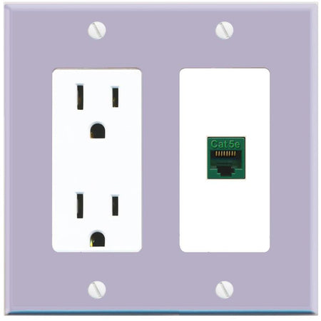 RiteAV CAT5E-GREEN Wall Plate with Power Outlet [Lavendar-White]