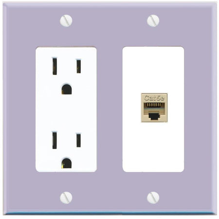 RiteAV CAT5E-IVORY Wall Plate with Power Outlet [Lavendar-White]