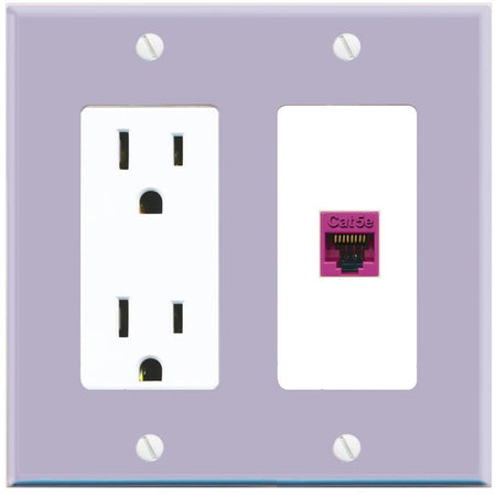 RiteAV CAT5E-PINK Wall Plate with Power Outlet [Lavendar-White]