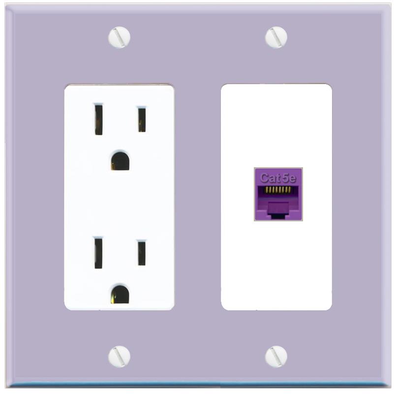 RiteAV CAT5E-PURPLE Wall Plate with Power Outlet [Lavendar-White]
