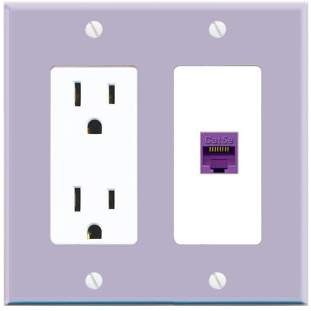 RiteAV CAT5E-PURPLE Wall Plate with Power Outlet [Lavendar-White]