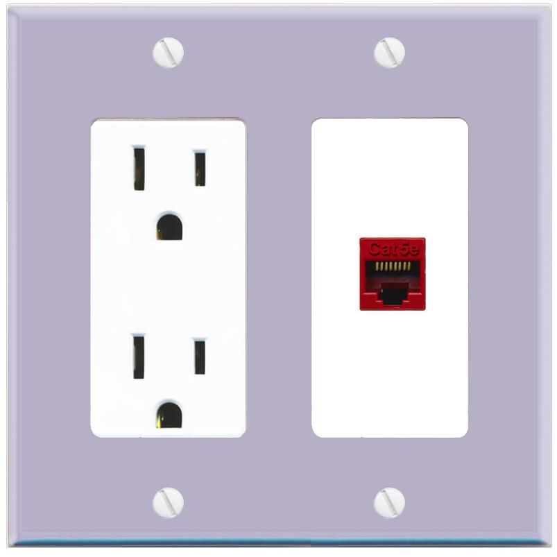 RiteAV CAT5E-RED Wall Plate with Power Outlet [Lavendar-White]