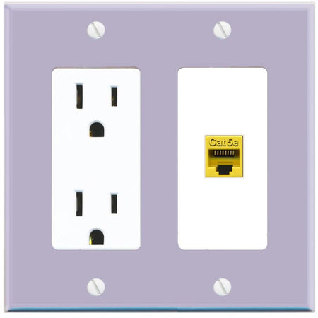 RiteAV CAT5E-YELLOW Wall Plate with Power Outlet [Lavendar-White]