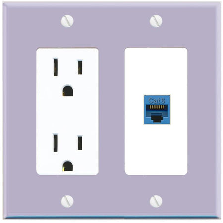RiteAV CAT6-BLUE Wall Plate with Power Outlet [Lavendar-White]