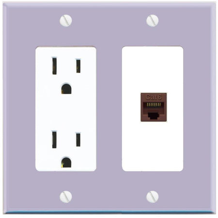 RiteAV CAT6-BROWN Wall Plate with Power Outlet [Lavendar-White]