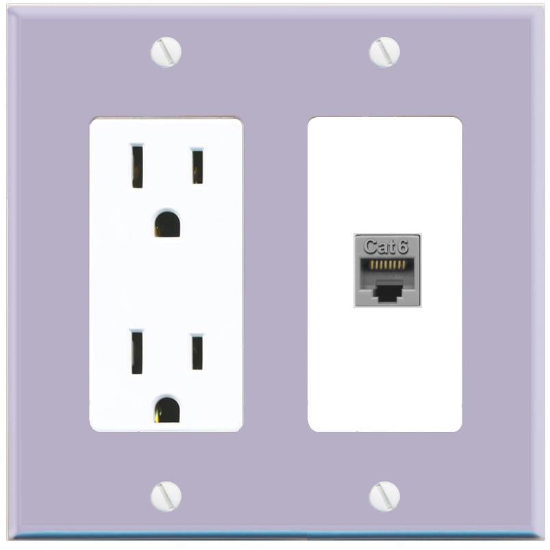 RiteAV CAT6-GRAY Wall Plate with Power Outlet [Lavendar-White]