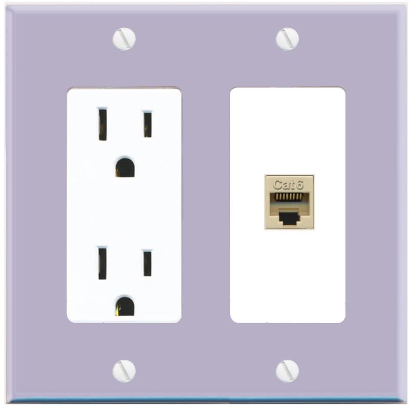 RiteAV CAT6-IVORY Wall Plate with Power Outlet [Lavendar-White]