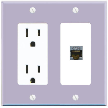 RiteAV CAT6-SHIELDED Wall Plate with Power Outlet [Lavendar-White]