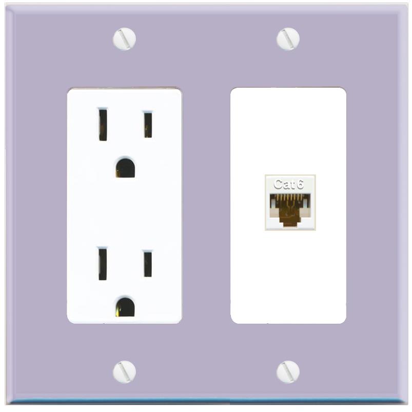 RiteAV CAT6-WHITE Wall Plate with Power Outlet [Lavendar-White]