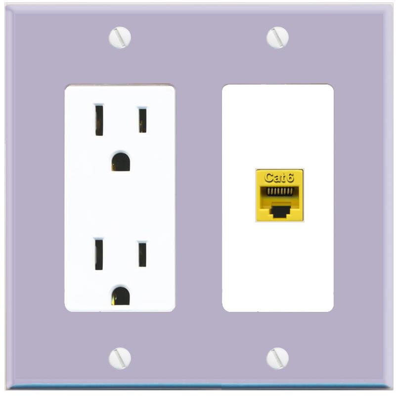 RiteAV CAT6-YELLOW Wall Plate with Power Outlet [Lavendar-White]