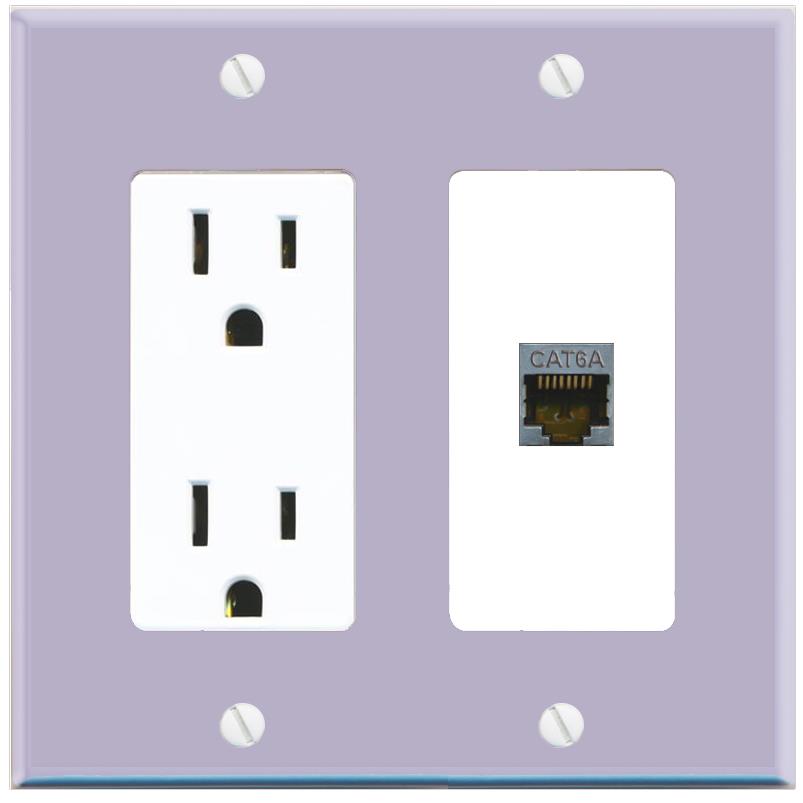 RiteAV CAT6A Wall Plate with Power Outlet [Lavendar-White]