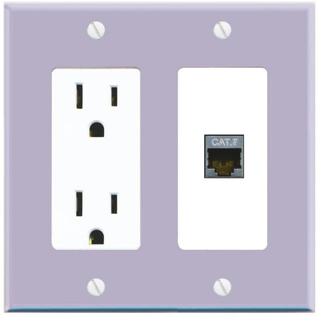 RiteAV CAT7 Wall Plate with Power Outlet [Lavendar-White]