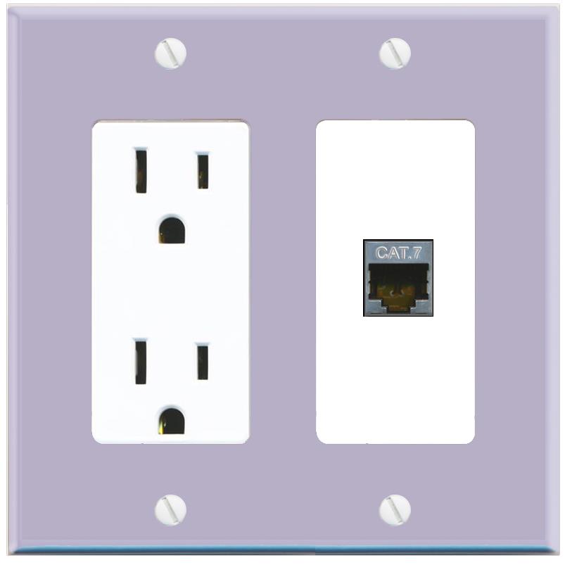 RiteAV CAT7 Wall Plate with Power Outlet [Lavendar-White]