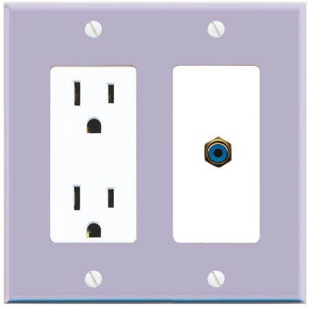 RiteAV RCA-BLUE Wall Plate with Power Outlet [Lavendar-White]