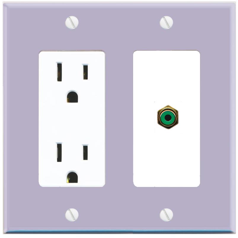 RiteAV RCA-GREEN Wall Plate with Power Outlet [Lavendar-White]