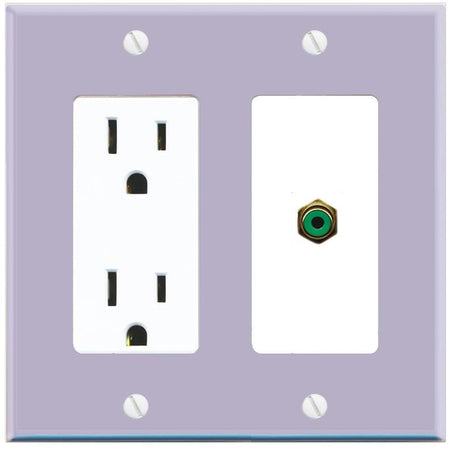 RiteAV RCA-GREEN Wall Plate with Power Outlet [Lavendar-White]