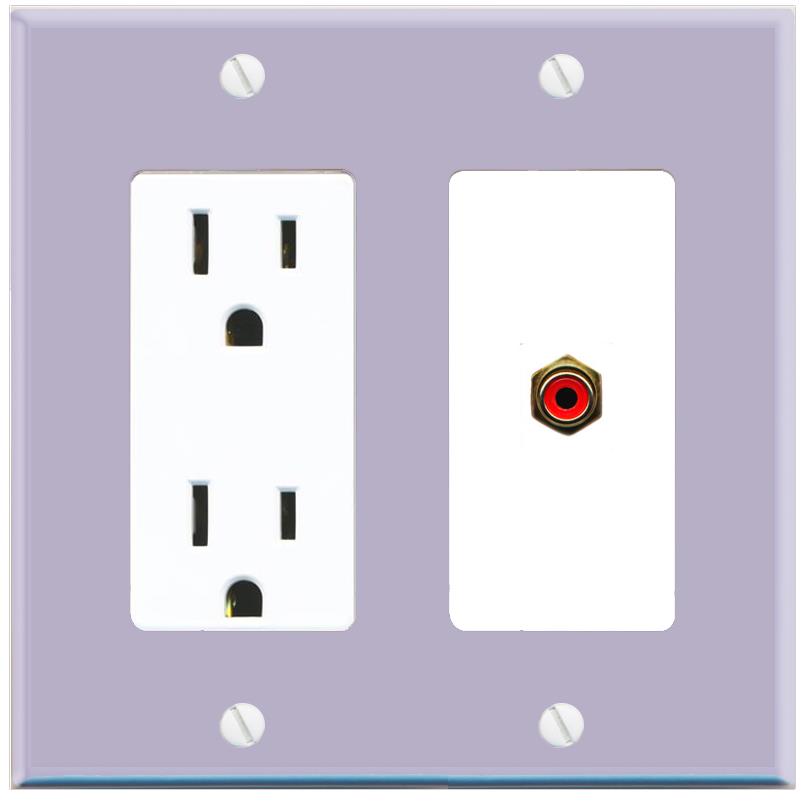 RiteAV RCA-RED Wall Plate with Power Outlet [Lavendar-White]