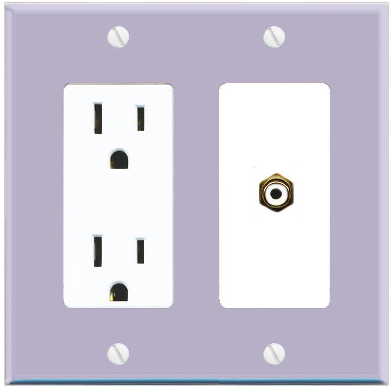 RiteAV RCA-WHITE Wall Plate with Power Outlet [Lavendar-White]